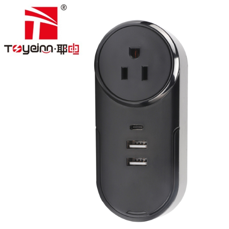 TY1825黑色交流插座180°旋转2USB1Type-C扩展排插