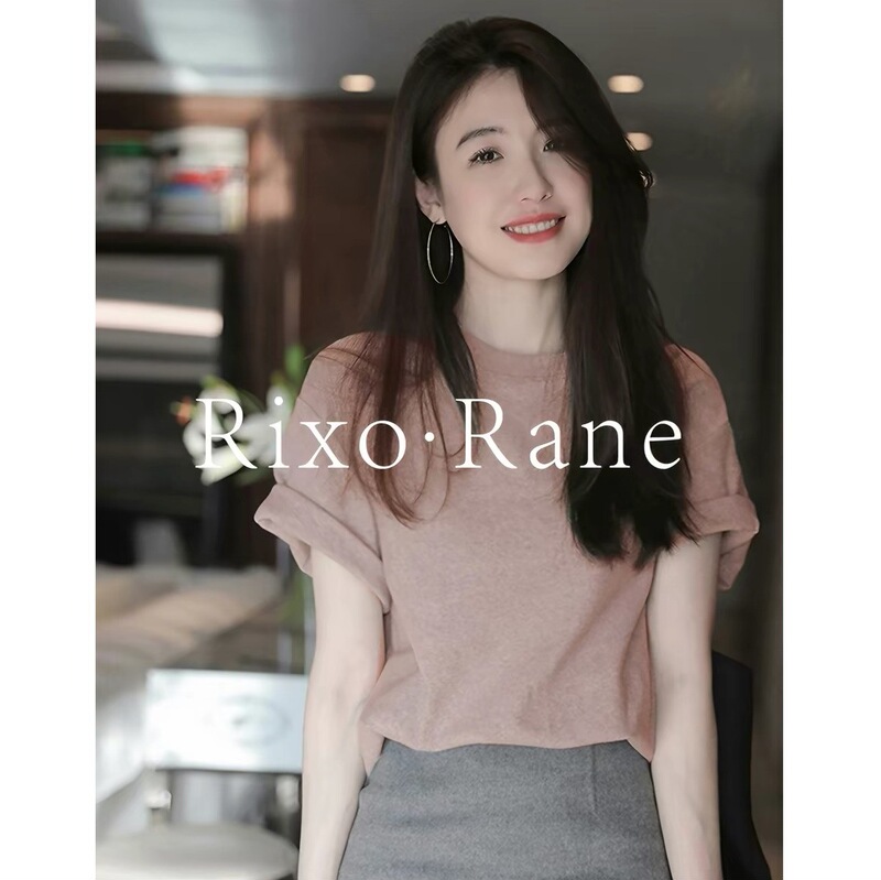 French Rixo Rane French-Style Sophistication ⭐ Full of Style, Short-Sleeved T-Shirt for Women, Summer Loose-Fitting Slimming Pure Cotton Top