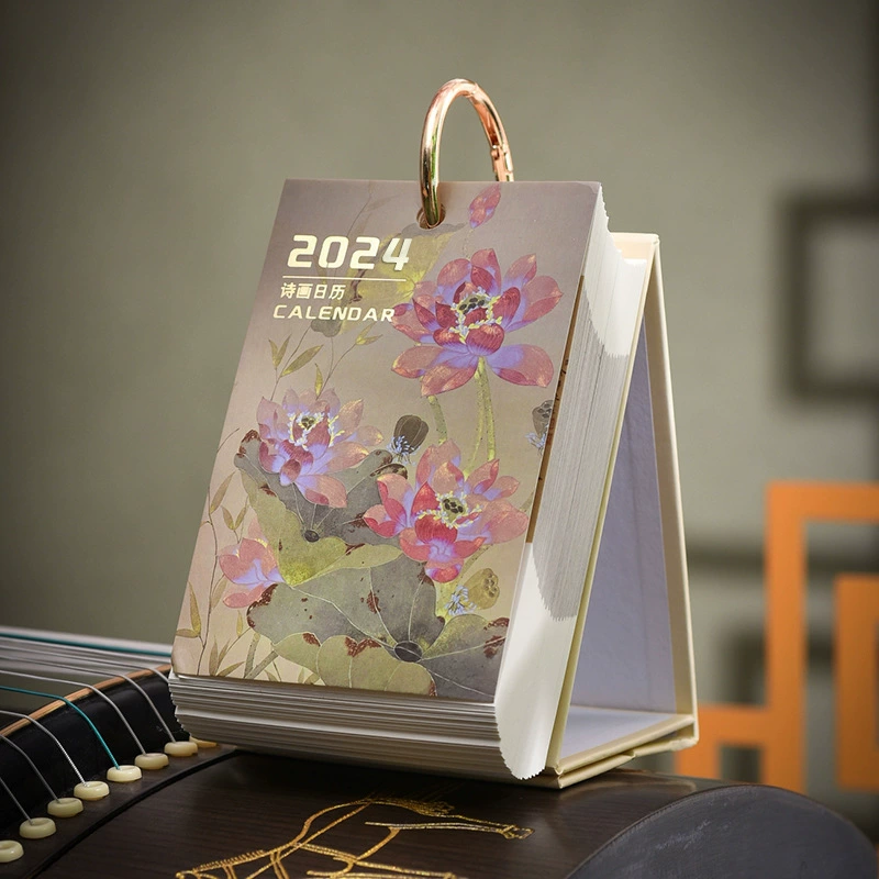 Desk calendar, ancient poetry, 2024 years, hand painting