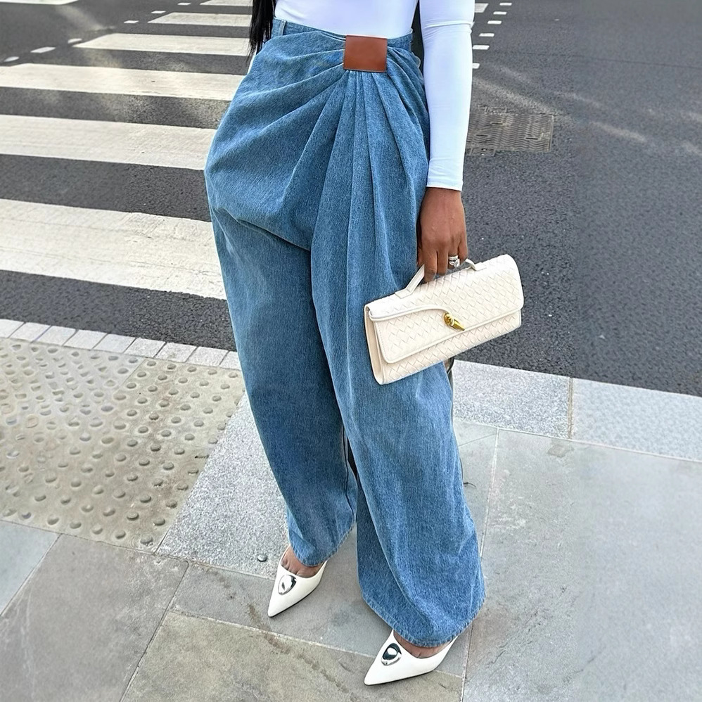 Yln8693 Cross-Border Independent Site 2026 New Women's Trendy Street Style Drapey Washed High-Waisted Wide-Leg Jeans