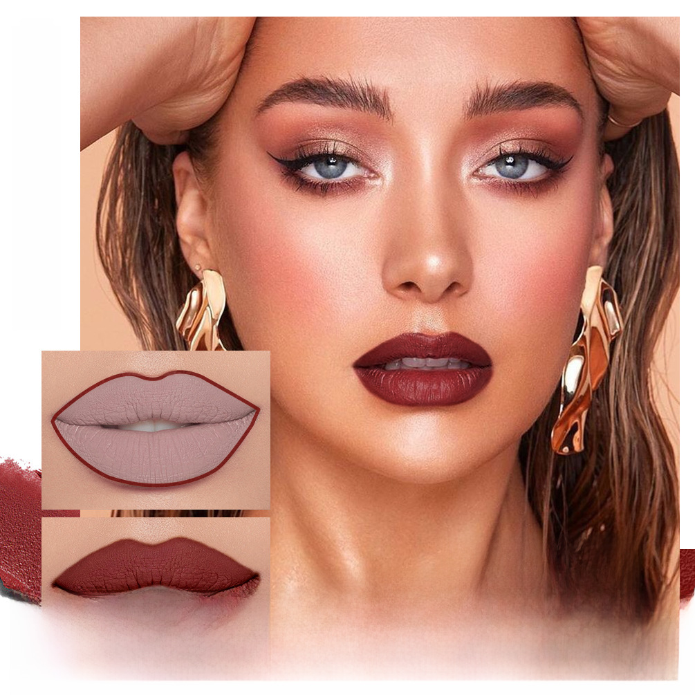 QIBEST new non-stick cup non-fading lip gloss modified lip liner suit matte long-lasting color lipstick