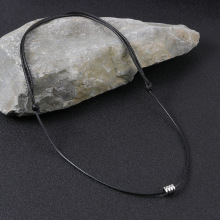 欧美跨境男士项链可调节黑色皮绳几何形不锈钢吊坠不掉色项链批发