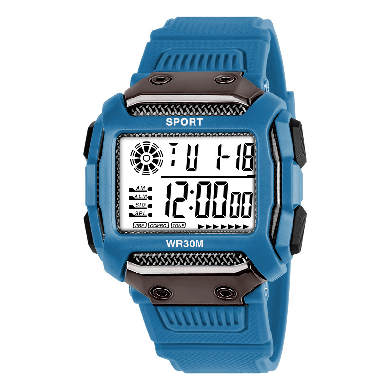 Reloj electrónico deportivo cuadrado simple, estudiantes de secundaria y preparatoria, cronógrafo deportivo, alarma luminosa, fabricante de relojes electrónicos al por mayor