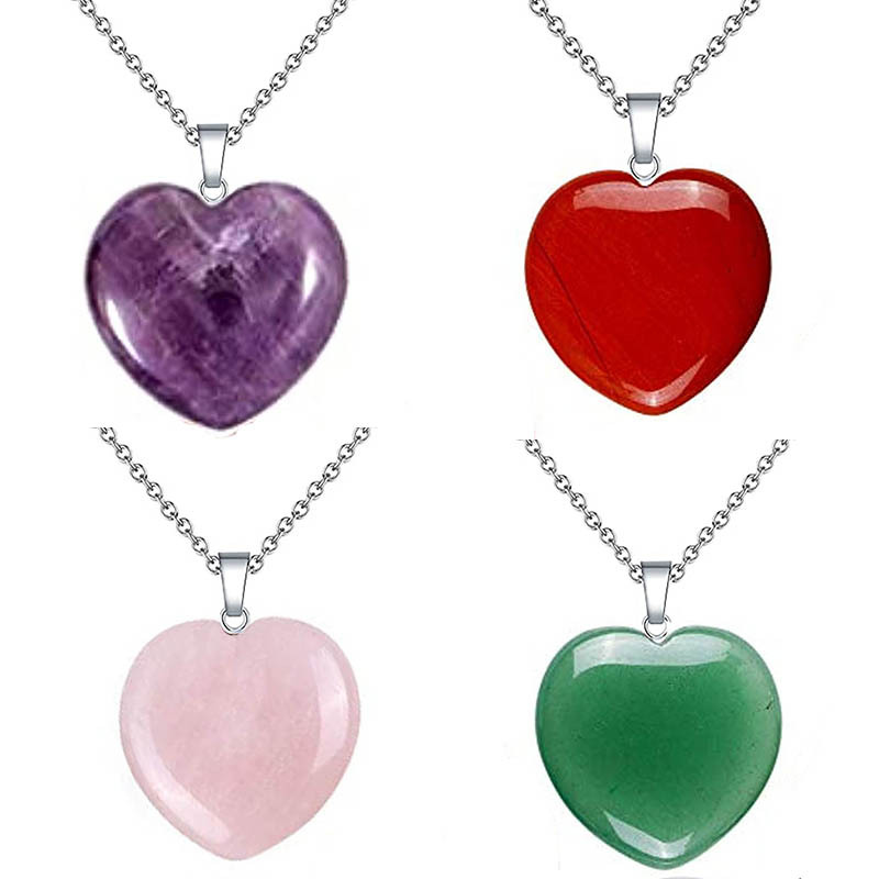 17g Weight Casual Simple Style Heart Shape Natural Stone Crystal Iron Wholesale Pendant Necklace