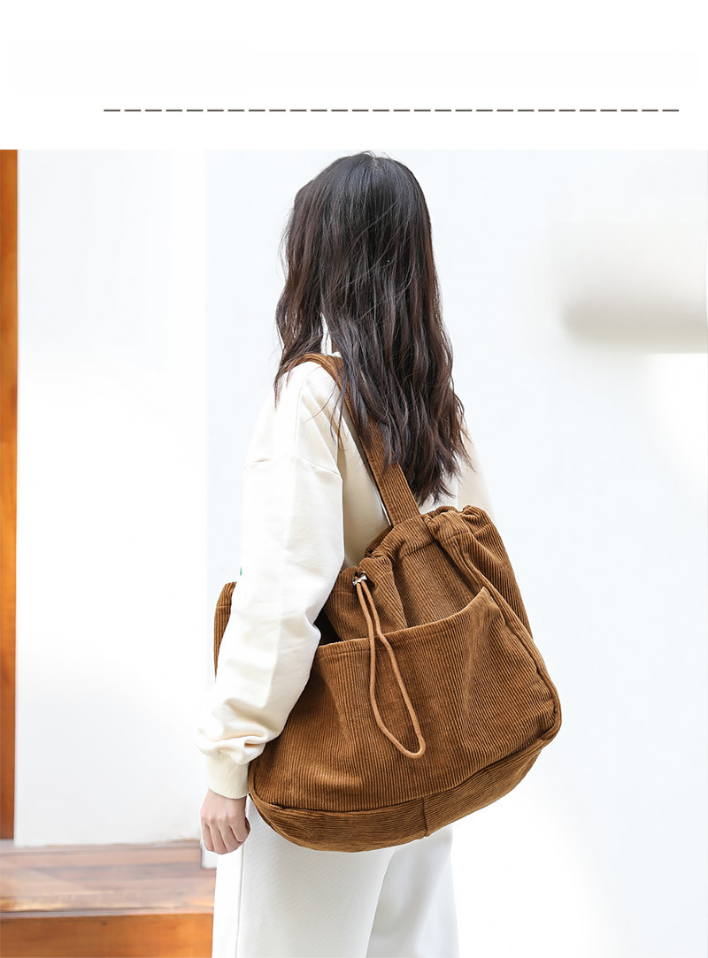 Japanese Style Vintage Corduroy Handbag ins Canvas Large Capacity Underarm Bag Internet Popular Fashionable Drawstring Shoulder Bag for Women_voghion.com