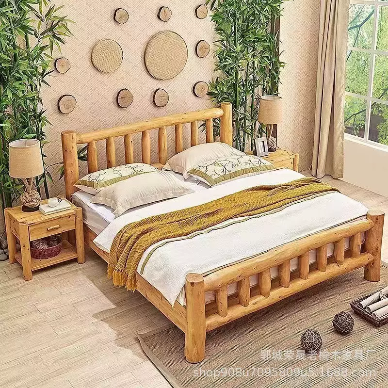 新中式老榆木大床家用卧室做旧双人床实木民俗客栈家具多规格大床