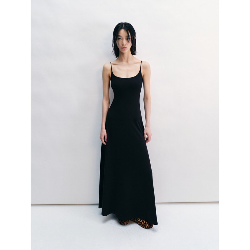 [Hour] New Cotton wormwood fiber Slip Skirt Casual Solid Color Sleeveless Long Skirt Square Collar dress Women V8717