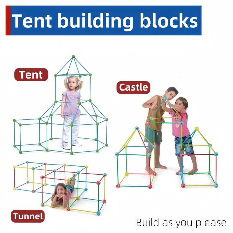 Three-Dimensional Large Tent Building Blocks for Children to Build Castles and Camping Tents with Plastic Building Blocks Set
