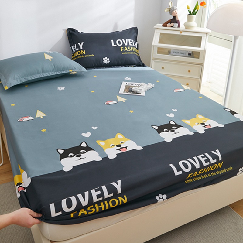 Cross-Border Washed Cotton Printed Waterproof Fitted Sheet Simmons Mattress Moisture-Proof Protective Cover Dust-Proof Bed Cover Three-Piece Set Wholesale