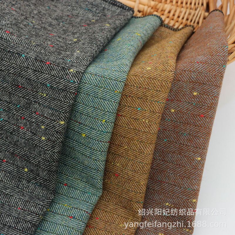 Woolen Yarn-Dyed Colorful Dot Herringbone Fabric, Autumn and Winter Outwear, Shoes and Hats, Wool Herringbone Pattern Fabric, Wholesale in Stock