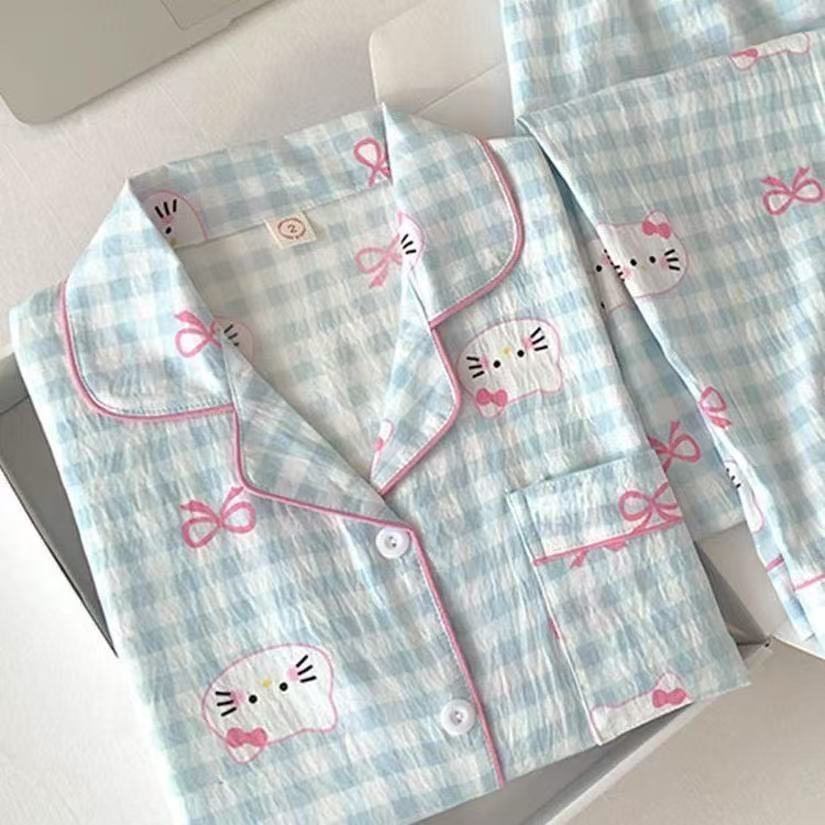 Pijamas de otoño al por mayor transfronterizos mujeres nuevas nubes de algodón de manga larga con solapa pequeña manga larga pantalones largos casuales set de ropa casera