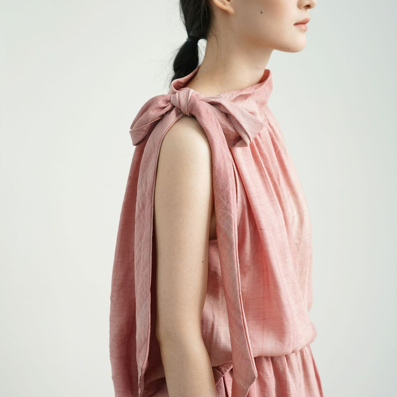 Original Artistic Lace-Up Half-High Collar Fried Color Vest New Guofeng Silk Wrinkled Vest M25045