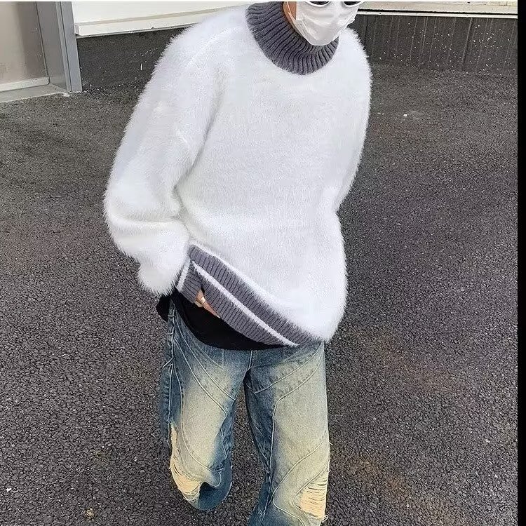 Japanese demi-season retro knitted sweater with a round collar