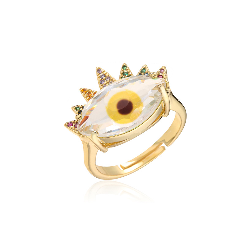 Aogu Cross-Border Supply Copper Plating 18K Gold Micro Inlaid Zircon Devilu0027s Eye Jewelry Ring Op