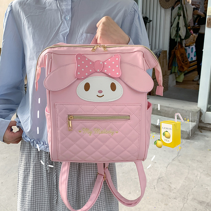 Autumn and Winter New Cartoon Pink Rabbit Quilted Backpack Cute Bow Large Capacity Portable Storage Mommy Bag