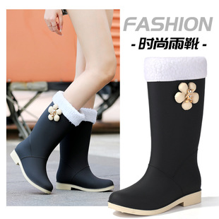 2024 New Rain Boots Women's fleece-lined Warm Waterproof Boots Middle Tube Non-slip Thick Bottom Snow Boots Women's Outer Wear Work Rain Boots
