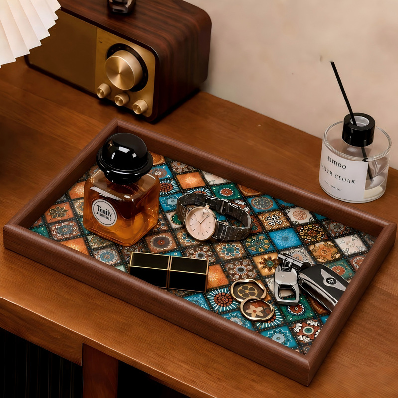 Bohemian Style Tray, Cross-Border Bestseller, Creative Jewelry and Photo Frame Ornament, Wooden Storage Tray for Entryway Table Bohemian Style Tray, Cross-Border Bestseller, Creative Jewelry and Photo Frame Ornament, Wooden Storage Tray for Entryway Table