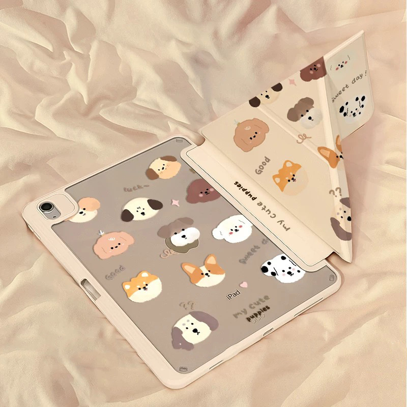 Y-Fold iPad Protective Case with Pen Slot, Y-Fold Stand, Anti-Bending, Anti-Scratch, Transparent Back Panel, Cute Animal Design, Dropshipping Available
