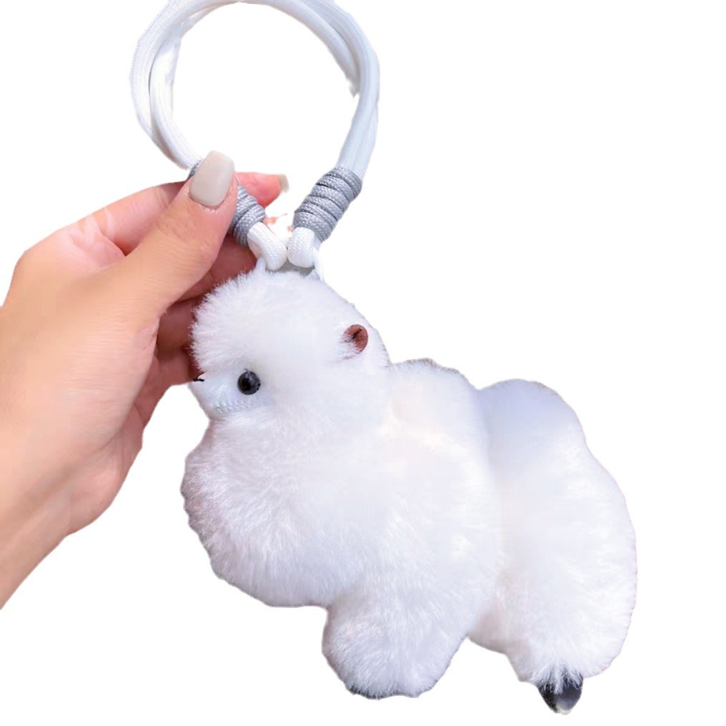 [Cute alpaca] colgante de llavero de automóvil de lana real muñeca de peluche muñeca mochila colgante regalo