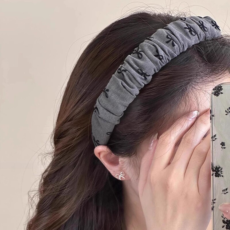蝶結びプリーツつば広ヘッドバンド女性のための夏 2025 新しいヘッドバンド洗顔ハイエンド女性のファッションヘッドバンドヘアアクセサリー|undefined