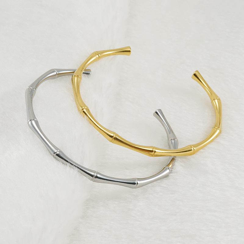 Europa y América titanio acero frío estilo simple Internet celebridad moda pulsera femenina 18K acero inoxidable metal bambú pulsera femenina