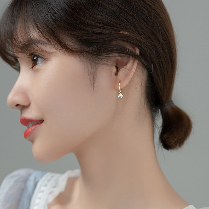 Eloch s925 plata perfiles de orejas redondas para mujeres estilo coreano de aire frío geometría simple diamantes pendientes joyas de orejas G8979