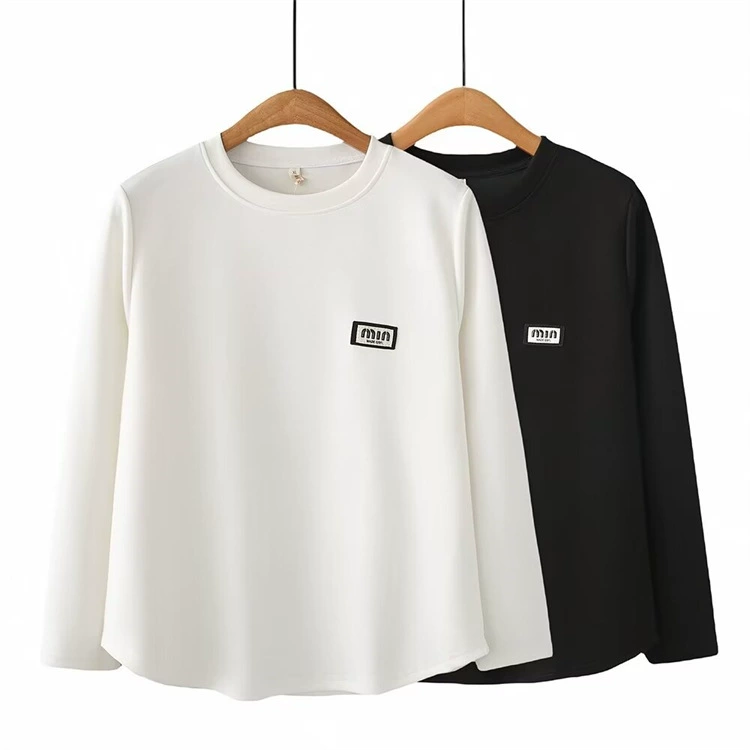 Весна 2024 Новая женская одежда больших размеров, универсальный Повседневный пуловер с круглым вырезом и вышивкой букв, футболка с круглым вырезом, основа 2405