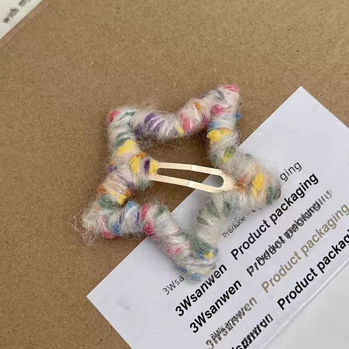 New handmade five-pointed star yarn hair clip head accessory autumn winter forehead fringe clip side BB hair pin Instagram
