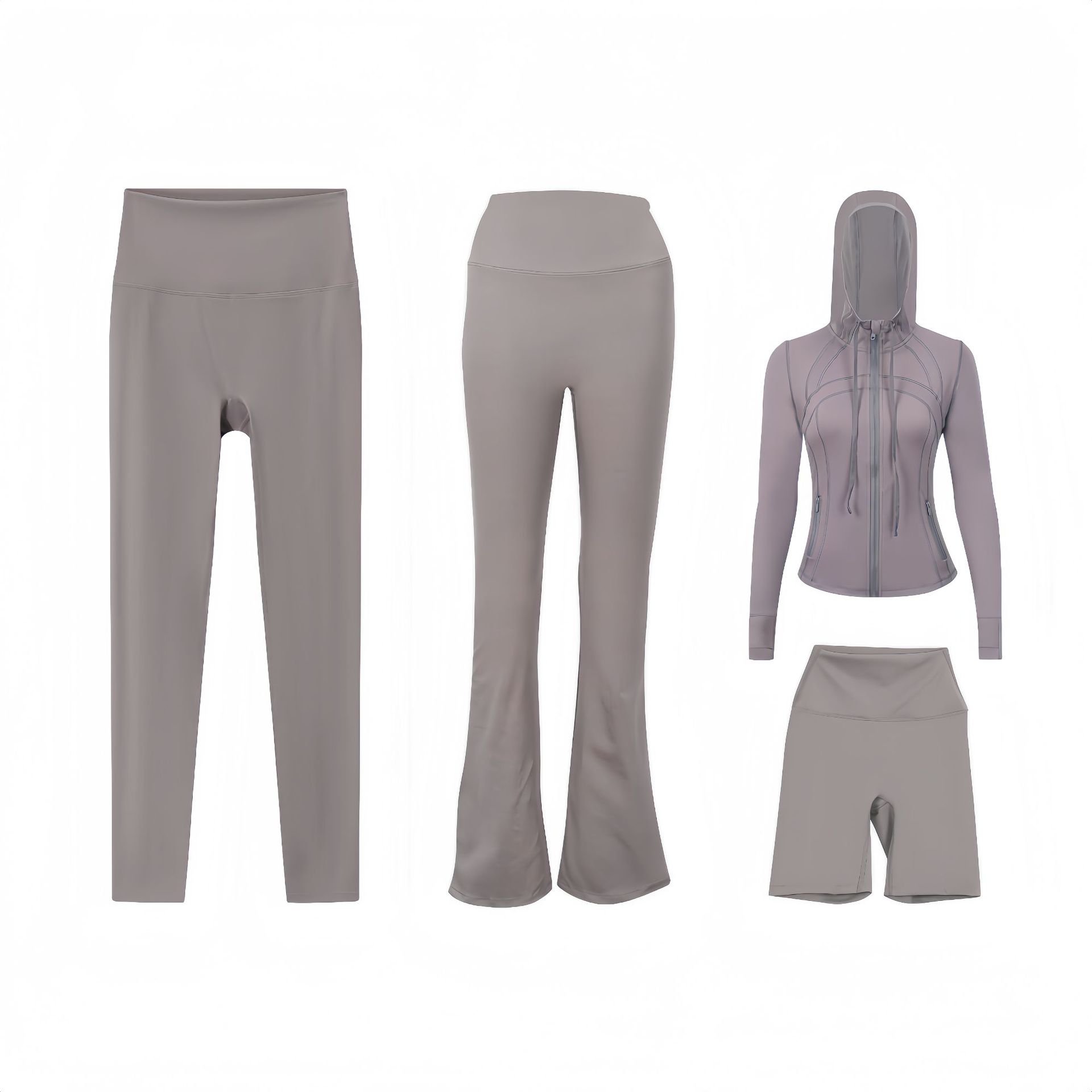 Dames sport set 4-delig met capuchonjas flared en capri broek_voghion.com