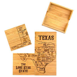 亚马逊竹质地图杯垫 桌面隔热镂空托盘拼接杯垫 热销可定制logo