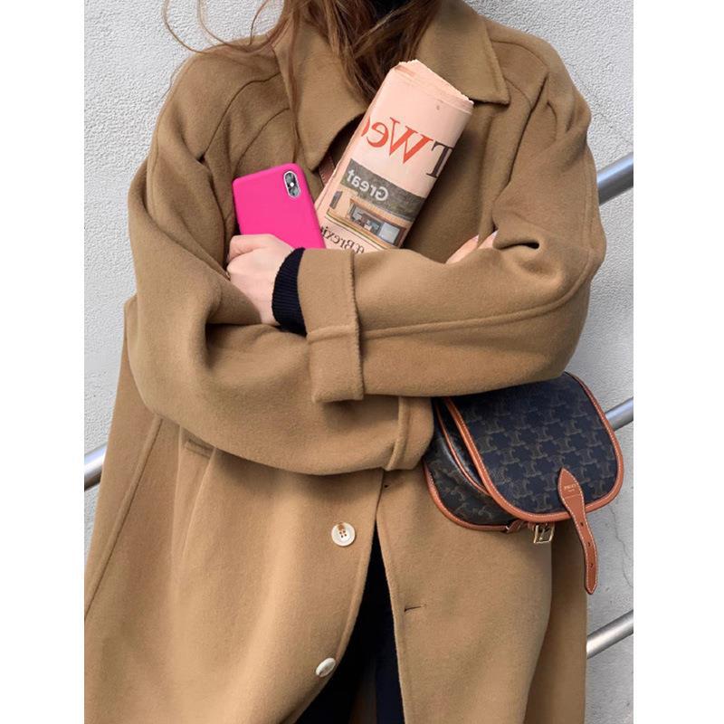 2023 New Winter Medium Length Thickened Camel Wool Coat Small Person Wool Coat Female Spring And Autumn Korean