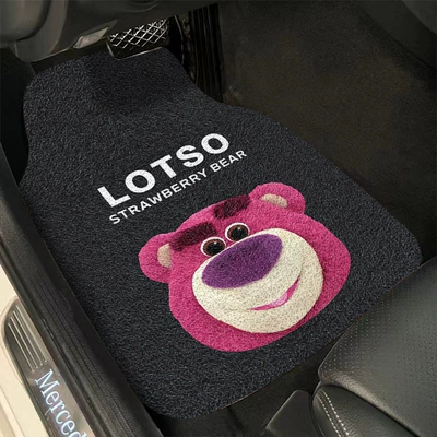 Car Silk Loop Foot Mat Universal Foot Pad - cute-strawberry-bear-black-4562cm-wire-ring-front-seat-a-piece
