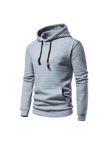 2024 New European Men's Casual Solid Color Floral Print Men's Amazon Grid Quilted Long Sleeve Hooded Sweatshirt