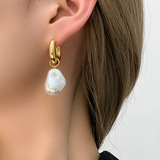 Ретро длинные серьги из жемчуга из нержавеющей стали, популярно в интернете, не выцветает