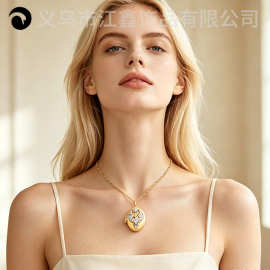 双色欧式满钻星月天使相片盒吊坠 可开合放照片轻奢纪念项链配饰