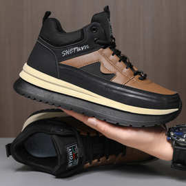 高帮鞋男冬季运动男鞋2026新款加绒休闲板鞋男士潮流增高鞋百搭男