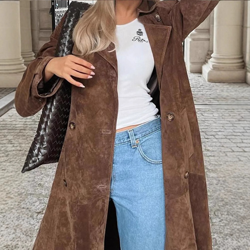 Cut the price! European and American Cross-border Comfortable Casual Fashion All-match Suede Coat Lace-up Waist Lined Jacket