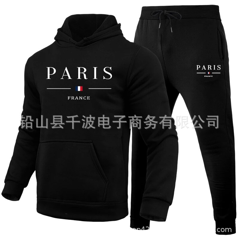 Men's Cross-Border Hoodie Set Paris Print Sweatshirts Sweatpants Male Hooded Top + Jogger Trousers Men's Cross-Border Hoodie Set Paris Print Sweatshirts Sweatpants Male Hooded Top + Jogger Trousers