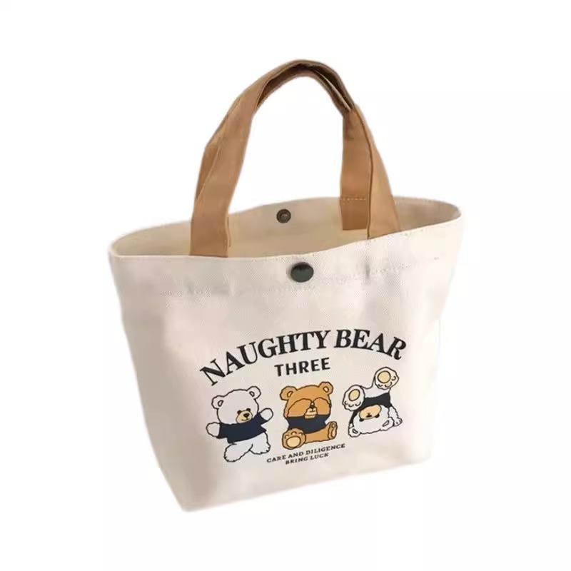 Impresión femenina, estudiante de todo fósforo, trabajo portátil, bolso bento, bolso de mano, bolso de lona, nuevo bolso de lona de oso