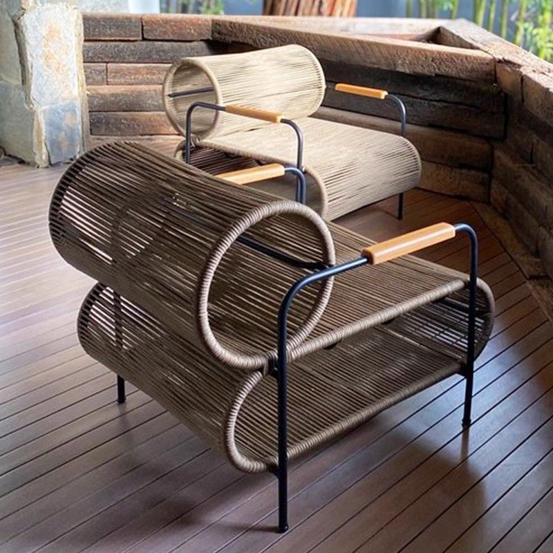 Sofá de caña al aire libre patio balcón terraza de ocio villa de ventas diseñador de jardín muebles a prueba de humedad