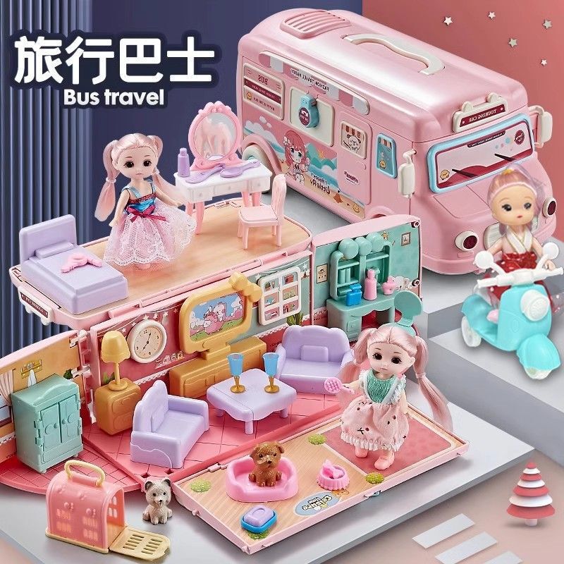 Factory direct sale children's play toy bus camper bedroom kitchen toy doll house exquisite birthday gift