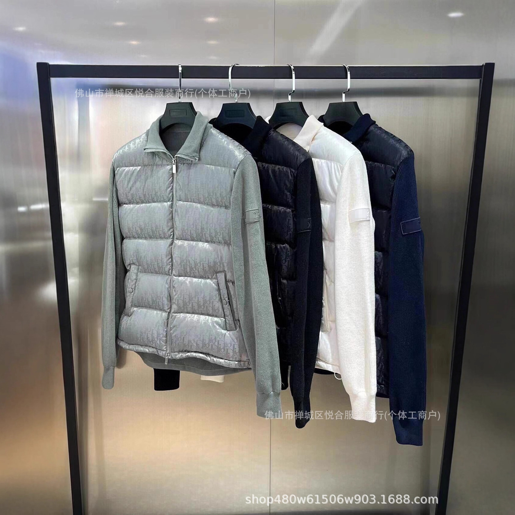 Dijia White Duck down Knitted Wool down Splicing Men's Long-Sleeved down Jacket Feather down Coat