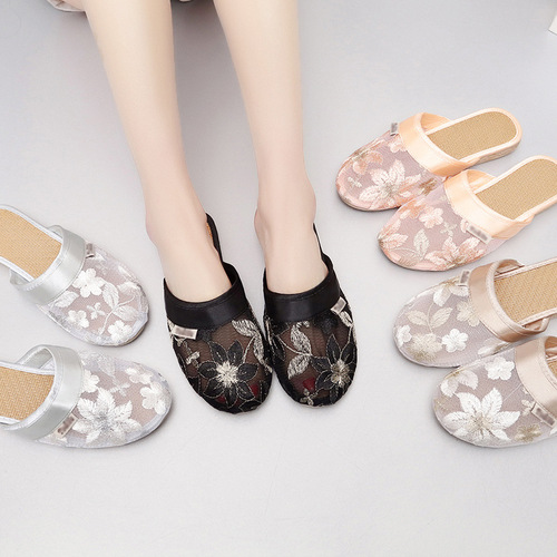 Wholesale Lace Elegant Baotou Ladies Sandals and Slippers Fairy Summer Sweet Indoor Korean Version Embroidery Non-Slip Home Furnishing
