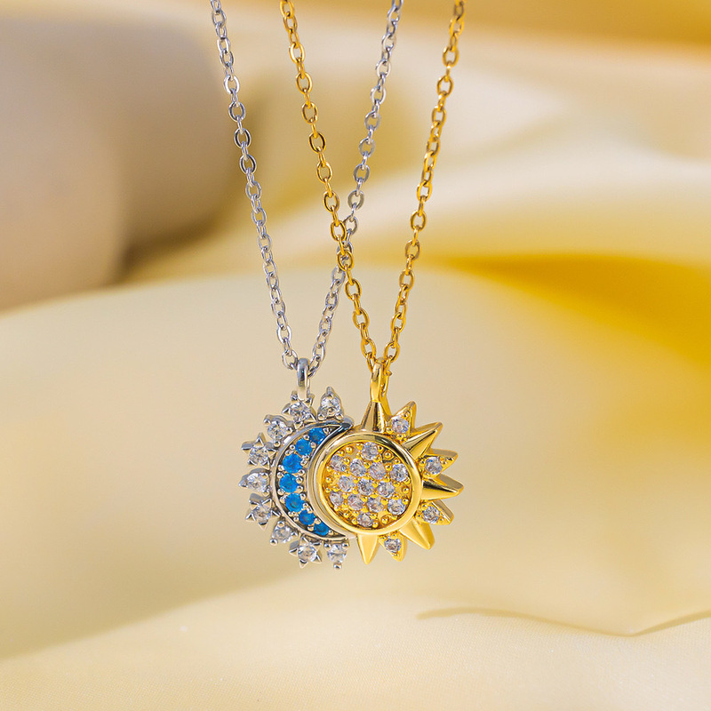 Personalized Retro Design Feeling Sun and Moon Glory Stacked Wear Women's Diamond Sun and Moon Necklace Open Ring Ring suit