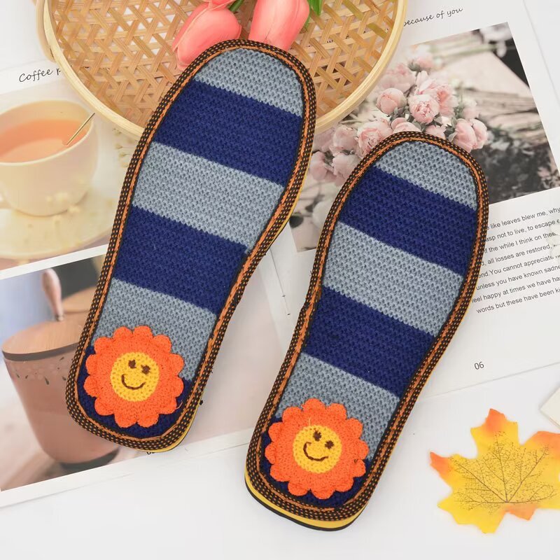 Warm Sun Rubber Sole Hand-Woven Crochet Shoes Embroidered Sole Ice Thread Milk Cotton Thread Slippers Non-Slip and Wear-Resistant