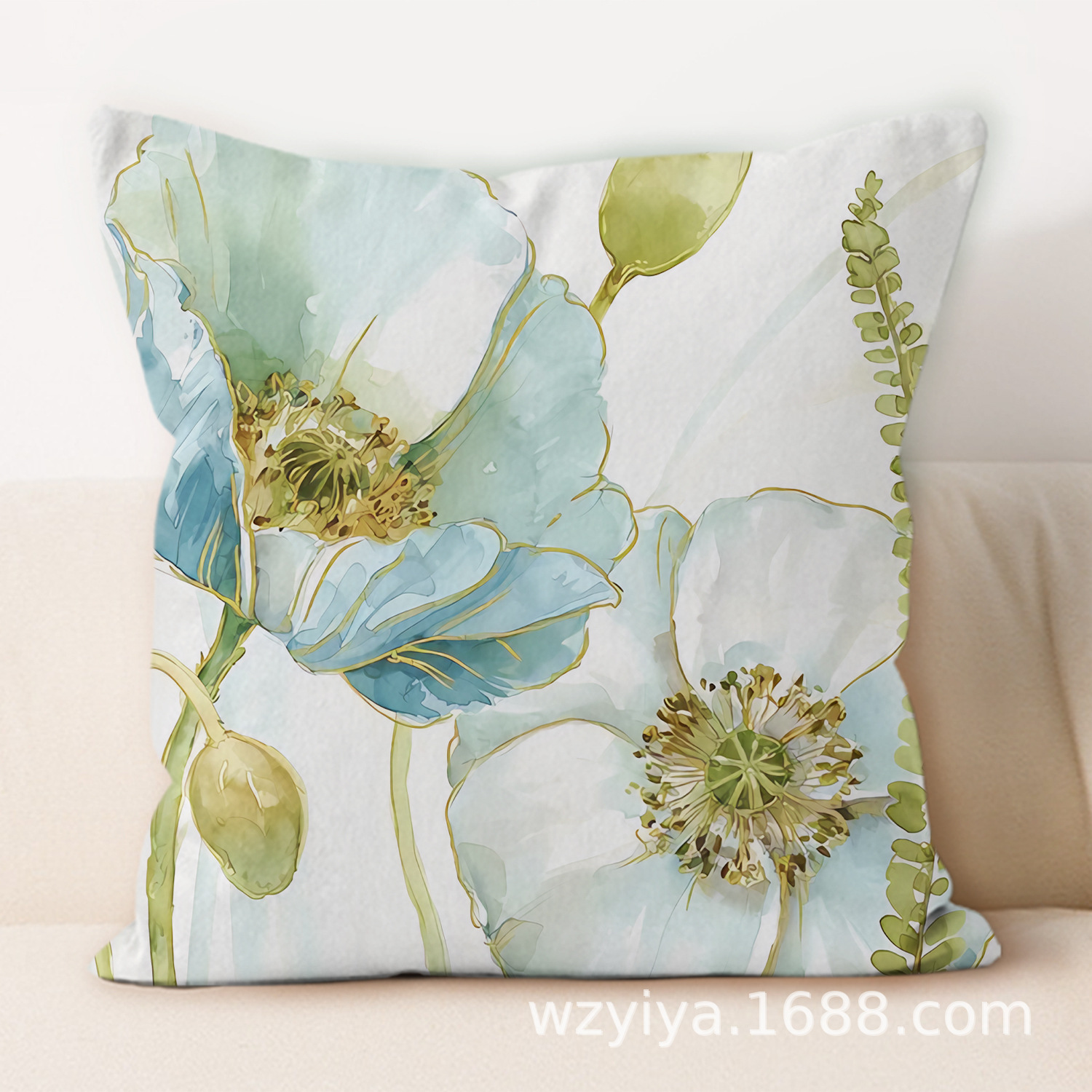 Arte complejo flores plantas verdes funda de almohada sala de estar sofá cojín de coche transfronterizo