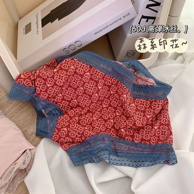 Retro Pastoral wind printing Lace Borneol Light and thin Breathable cotton Middle-waisted Xiaoping angle Underwear