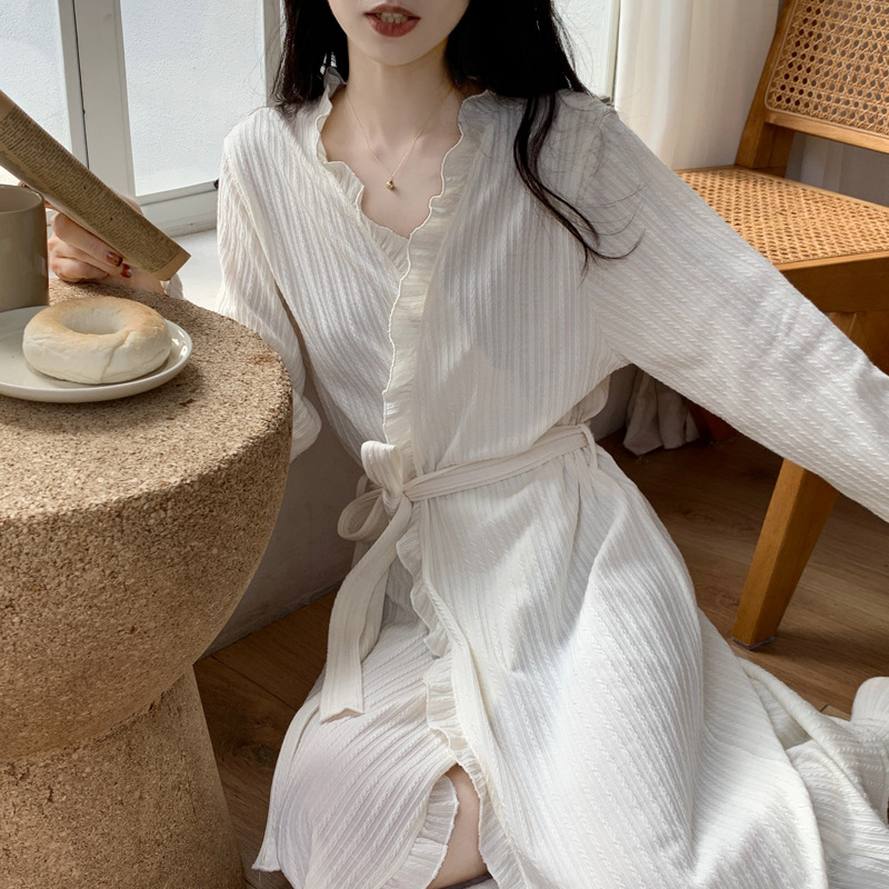 Factory Wholesale Nightgown for Women, Four-Season Long-Sleeved Bathrobe, Beauty Salon, Water-Absorbent, Quick-Drying, Club Home Pajamas, Mid-Length and Loose