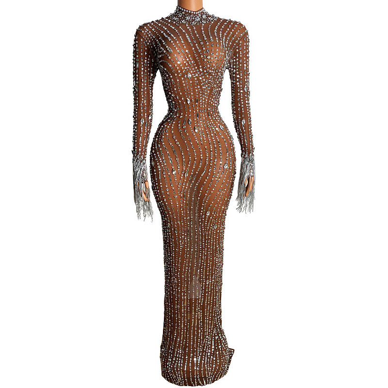 Cross-border e-commerce European and American women's online red sexy mesh crystal diamond transparent one-piece dress party birthday celebration dress Cross-border e-commerce European and American women's online red sexy mesh crystal diamond transparent one-piece dress party birthday celebration dress