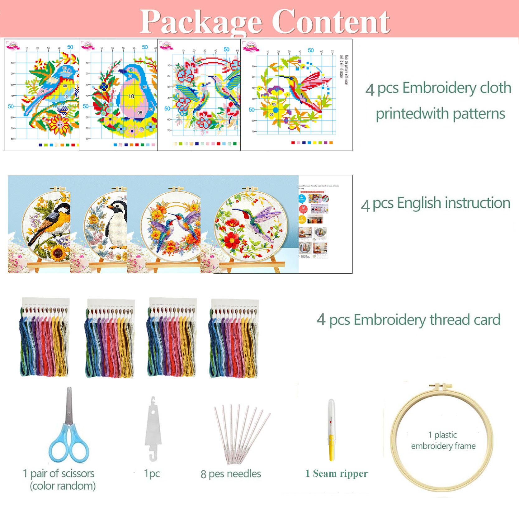 Amazon venta caliente de flores de bordado cruzado animal pequeño conjunto de cuatro piezas pequeño simple DIY conjunto de bordado cruzado decoración image 14